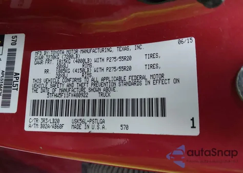 2015 Toyota Tundra Limited 5.7L V8 from USA, damaged, VIN 5TFHW5F11FX480922